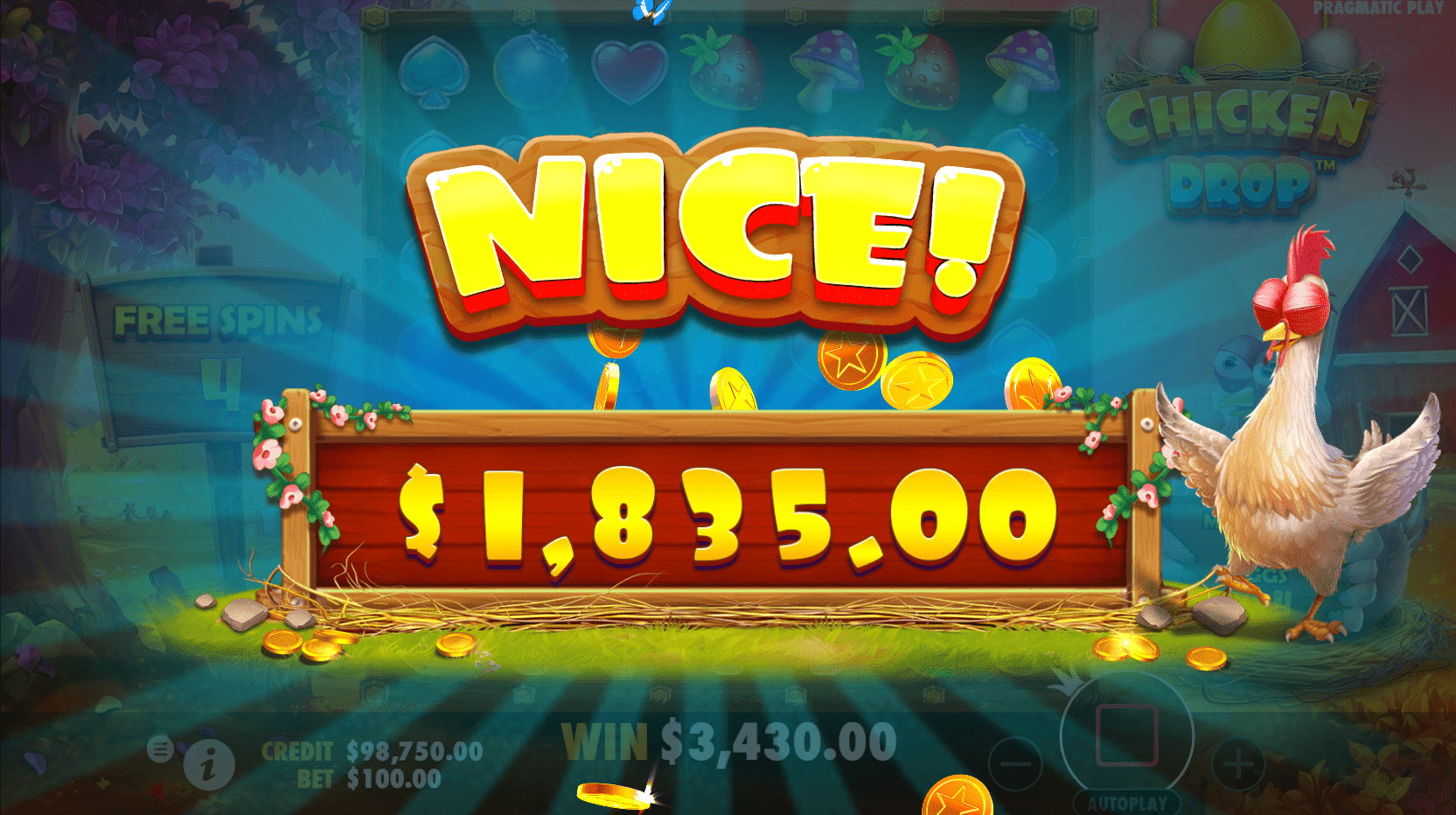 Play Chicken Drop online slot for free on Social Tournaments